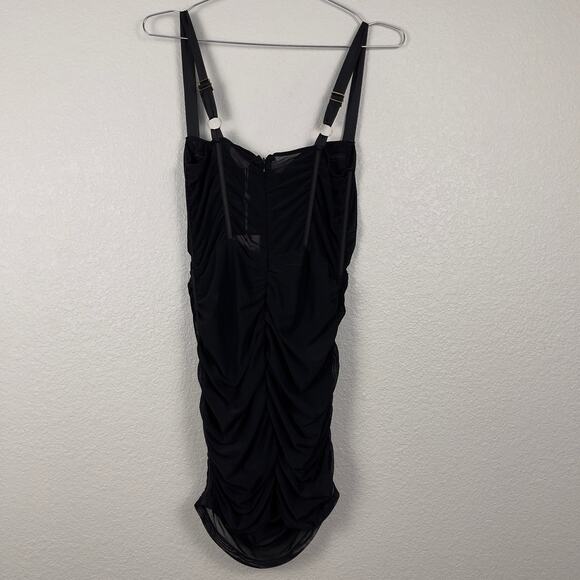Oh Polly Sheer Perfection Mesh Corset Underwired Mini Dress Black 4 Ruched NWT - Picture 4 of 16